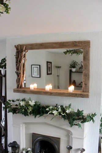Driftwood mirror with candle - with,