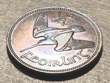 Irish 1953 Bronze Farthing Peacock Nice Toning High Grade