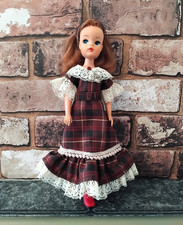 Dress for Pedigree Sindy Handmade Christmas Vintage Plaid Lace Headband NO DOLL