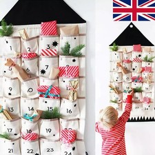 24 Pockets Fill-Your-Own Fabric Advent Calendar For Xmas Up Hanging Pocket Decor
