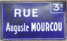 Large old vintage French street road sign rue Auguste Mourcou C19th architect