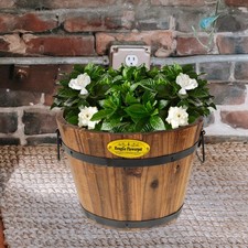  Wooden Bucket Barrel Outdoor Farmhouse Gardening Pot Plant Flower Buckets