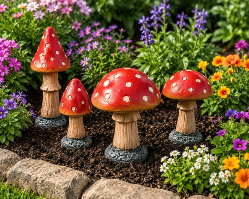 Garden toadstool ornament set - toadstool,