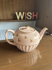 Sadler Pink Teapot Roses Gold Trim Round Top Made in England Vintage