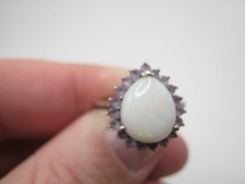 Vintage / Pre Loved Silver 925 Amethyst & Opal Cocktail Ring Size P