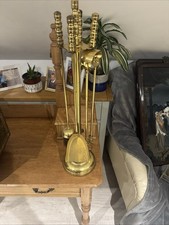 Vintage solid brass thistle fireplace companion tool set.