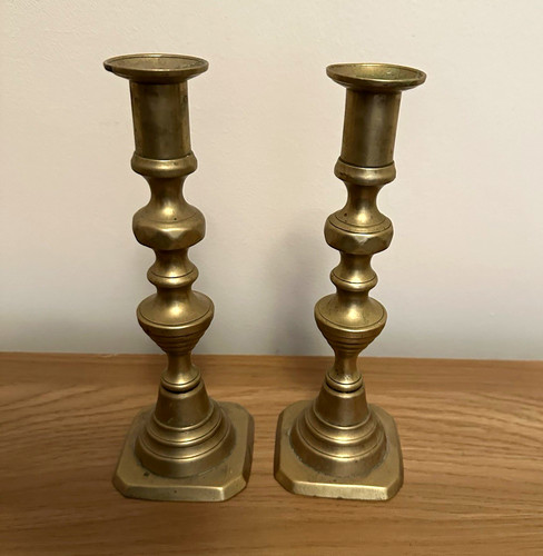 Pair brass candlesticks - pair,