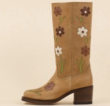 Sendra "Toledo"floral cutout square toe chunky heel boot in camel size EU42/US10