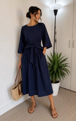 Cos navy cotton tie waist - cos,