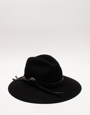 RRP €285 GOLDEN GOOSE Felt Fedora Hat Size M Black Leather Straps Sweatband