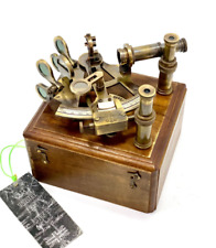 Nautical Marine Brass Sextant – Vintage Ship's Compass & Wooden Box – Maritime