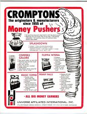 Cromptons Money Pushers Splashdown Penny Falls Arcade Game FLYER Redemption 1976