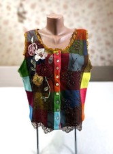 Oilily women's wool knitted sleeveless vest with patchwork decor
