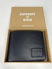 SUPERDRY Men's black bifold leather wallet card holder note pocket gift box