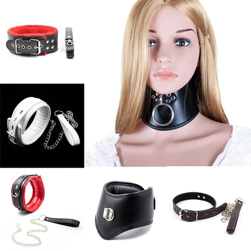 Fetish leather collar with - fetish, pu
