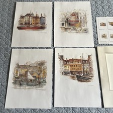 Vintage 4 Studies Watercolor Prints Mads Stage Denmark Copenhagen