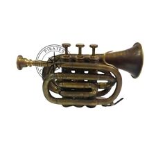Antique Brass Bb Mini Trumpet Pocket Bugle Horn 3 Valve Mouthpiece For Gift