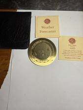Weather Forecaster Pocket Barometer Brass Disc with Leather Case Past Times