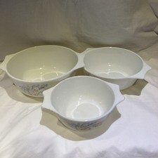Vintage 3x Pyrex Blue Iris Casserole Dishes without Lids