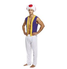 Mens Toad Mushroom Costume Man Super Mario Video Game Fancy Dress Aladdin