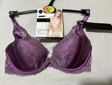 M&S ROSIE AUTOGRAPH LUXURIOUS SILK & LACE HIGH APEX PLUNGE Bra DARK LILAC Sz 32D