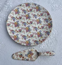 Vintage ROYAL WINTON GRIMWADES Rare Cake Plate & Matching Cake Slice Chintz