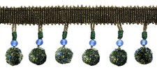 Beaded Tassel Fringe Trim with Pompom Ball, Color# VL08 [3 Yards]