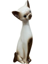 Elegant Ceramic Siamese Cat Figurine Brown and White Collectable
