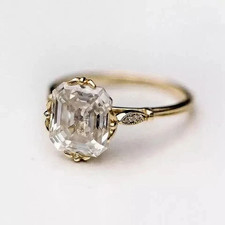 Art Deco Style 3.5Ct Asscher Cut Lab Created Diamond Engagement 14K Gold FN Ring