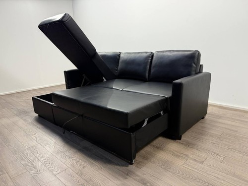 Reagan black faux leather - leather, left