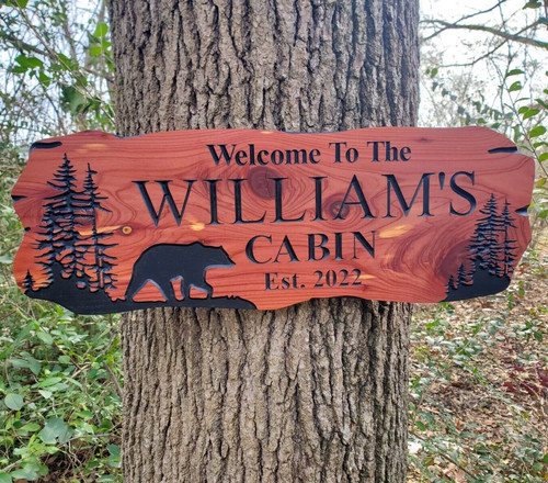 Custom cabin sign - cabin, carved