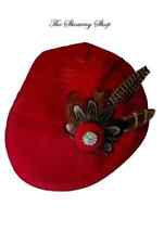 RED WOOL & FEATHER LEAD REIN/ IN HAND SHOWING CAP