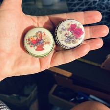 Vintage Metal Round Floral Pill Trinket Box Lot Of 2