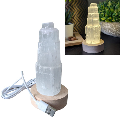 Selenite tower usb led natural - selenite,
