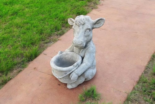 Concrete cow planter statue - concrete,