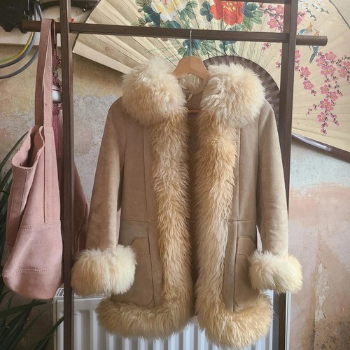 Vintage beige afghan - afghan, 70s