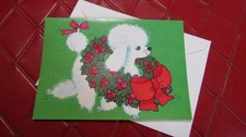 NEW UNUSED Vintage POODLE w/WREATH CHRISTMAS Card & Envelope - 1970's - #84