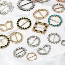 Women Girls T-Shirt Clip Round Circle Silk Scarf Ring Pin Buckle Rhinestone Gift