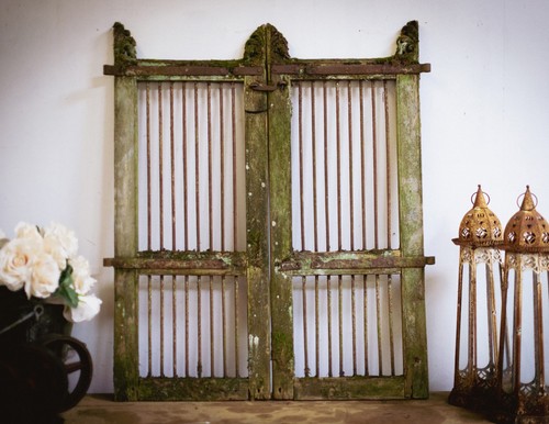 Antique indian teak jali door - teak,