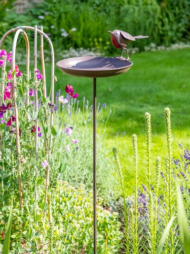 Robin bird bath stake - on,
