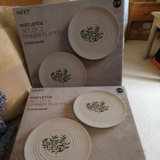 Next Christmas Mistletoe design 25cms dinner plates Ceramic X 4