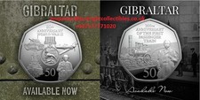 2025 Gibraltar 50p coin set the end of World War II and Passenger Steam Train