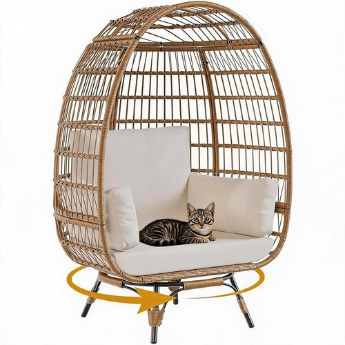 Large rattan swivel egg - rattan, chair