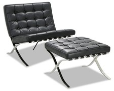 Premium Barcelona Chair and Ottoman Black Mies Van Der Rohe Italian Leather