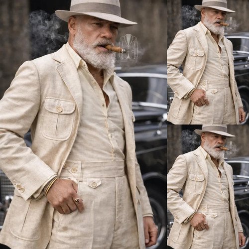 Vintage linen men suits 2pcs - vintage,