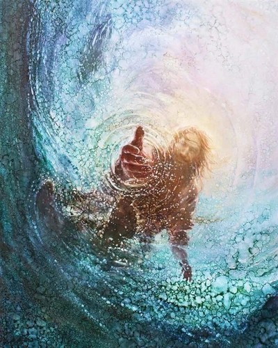 Jesus hand reaching - reaching, water