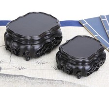 Ebony Wood Carved Fishbowl Stand Pot Stone Statue Bonsai Vase Rack Base
