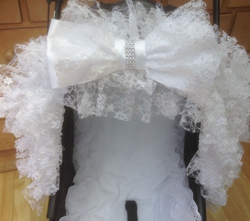 Pram pushchair white frilly - white,