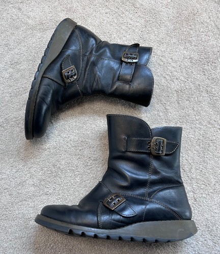 Fly black leather boots - black,