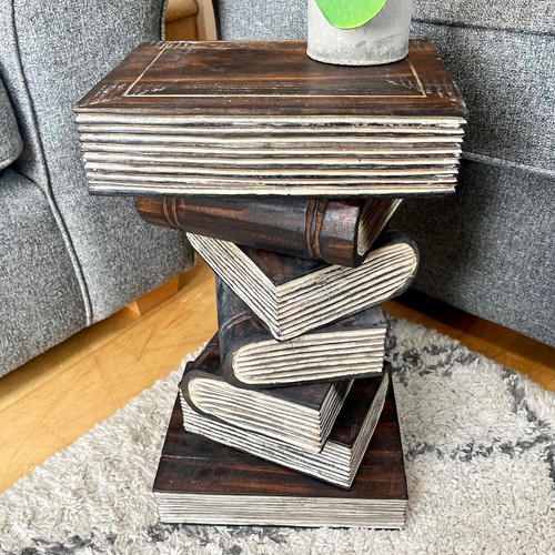 Book stack table hand carved - table,
